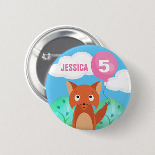 Chapa Redonda De 5 Cm Niñas Fox y Balloon Cumpleaños Personalizado Cualq