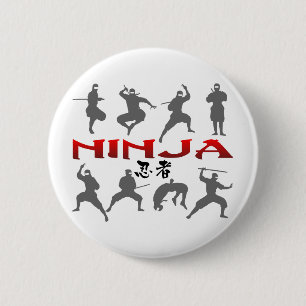 Chapa Redonda De 5 Cm Ninja Pose Silhouette