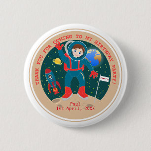 Chapa Redonda De 5 Cm Niño astronauta en la fiesta de cumpleaños de la l