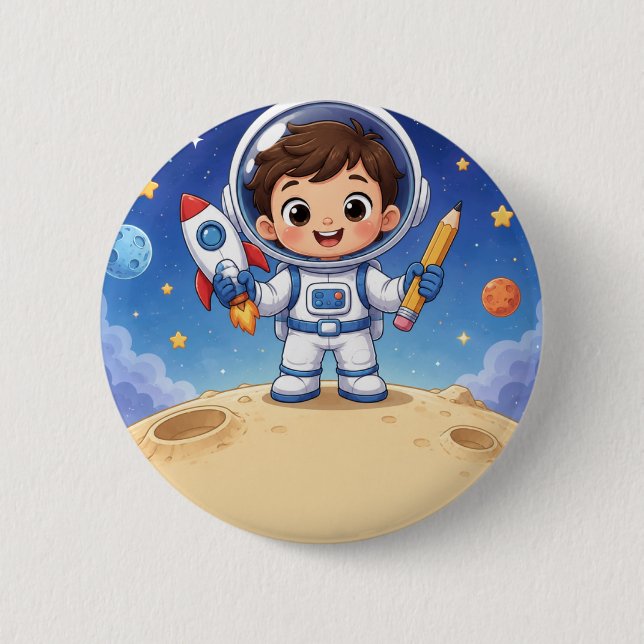 Chapa Redonda De 5 Cm Niño Astronauta Listo para Explorar (Anverso)