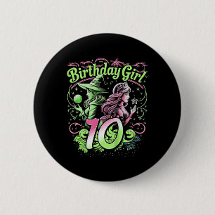Chapa Redonda De 5 Cm Niños 10 Años De Bruja Rosa Y Verde