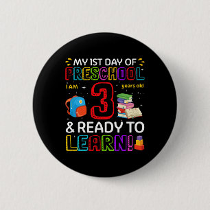 Chapa Redonda De 5 Cm Niños 1er día de preescolar tengo 3 años y leo