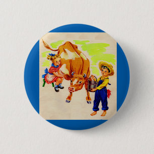 Chapa Redonda De 5 Cm niños adorables con una vaca adorable