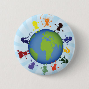 Chapa Redonda De 5 Cm Niños alrededor del globo