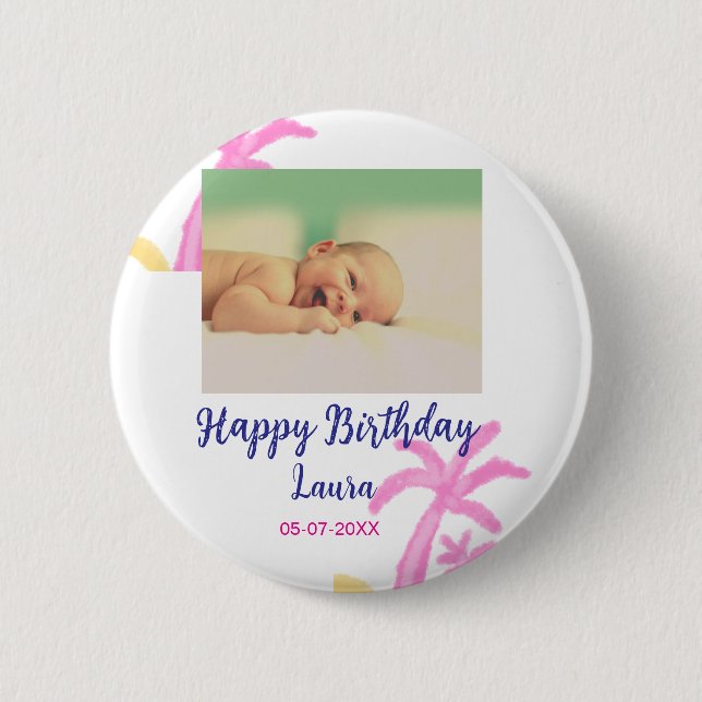 Chapa Redonda De 5 Cm Niños bebé primer cumpleaños añadir fecha añadir f (Anverso)