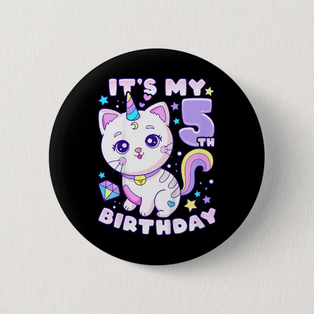 Chapa Redonda De 5 Cm Niños Chica de cumpleaños de 5 años (Anverso)