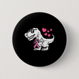 Chapa Redonda De 5 Cm Niños Cinta Rosa T-Rex Niños Cáncer de Mama