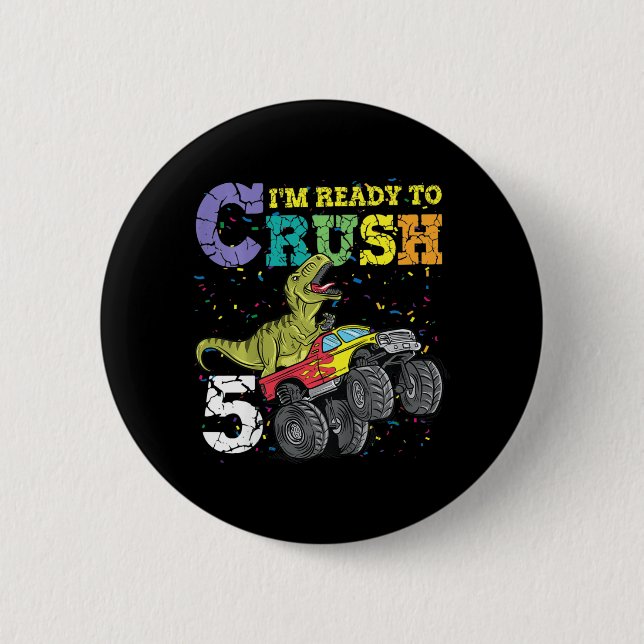Chapa Redonda De 5 Cm Niños de 5 años de edad Quinto cumpleaños Dinosaur (Anverso)