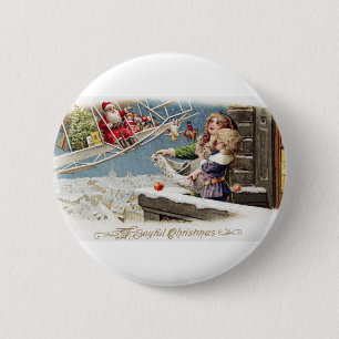 Chapa Redonda De 5 Cm Niños de Santa Claus Navidad Vintage