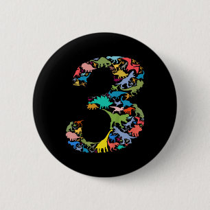 Chapa Redonda De 5 Cm Niños Dinosaurio 3er cumpleaños Niño Fiesta T-rex 