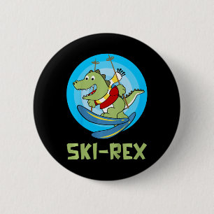 Chapa Redonda De 5 Cm Niños Esquíando Ski-rex Dino Divertido Infantil Di