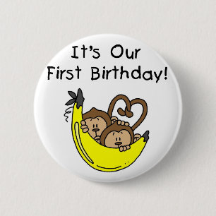 Chapa Redonda De 5 Cm Niños gemelos primer cumpleaños camisetas de mono