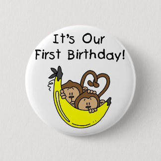 Chapa Redonda De 5 Cm Niños gemelos primer cumpleaños camisetas de mono 