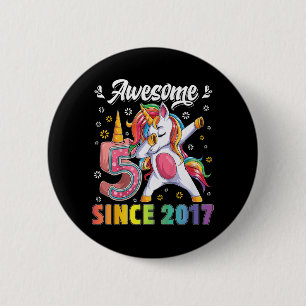 Chapa Redonda De 5 Cm Niños increíbles dabbing unicornio cumpleaños de 5