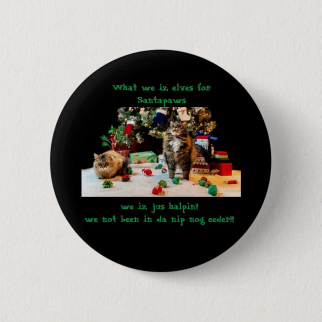 Chapa Redonda De 5 Cm Nip nog Santapaws ayudante gatos Navidades gracios (Anverso)