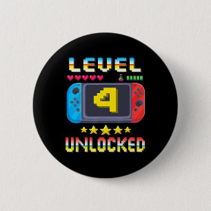 Chapa Redonda De 5 Cm Nivel 4 Desbloqueado Camiseta Cumpleaños 4 Videoju