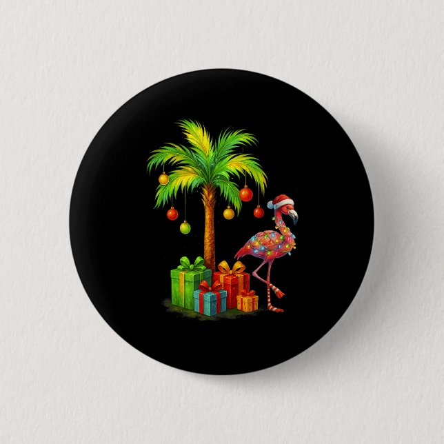 Chapa Redonda De 5 Cm Nk Flamingo Christmas Palm Tree Trocal Xmas  (Anverso)