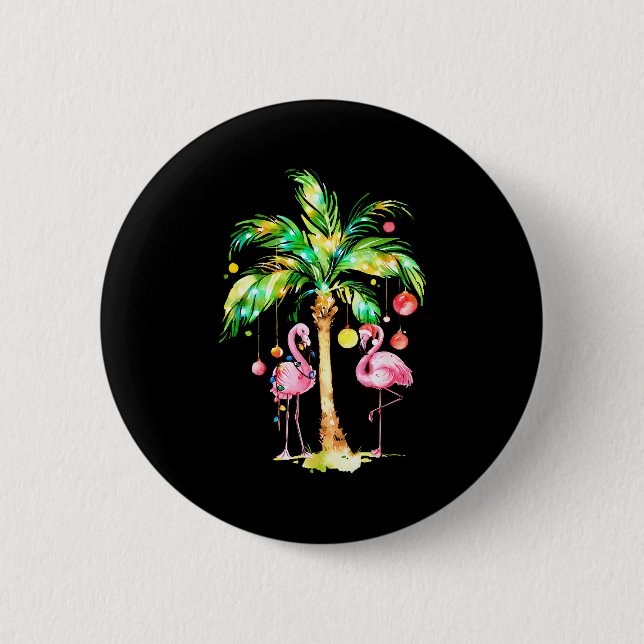 Chapa Redonda De 5 Cm Nk Flamingo Christmas Palm Tree Trocal Xmas Holida (Anverso)
