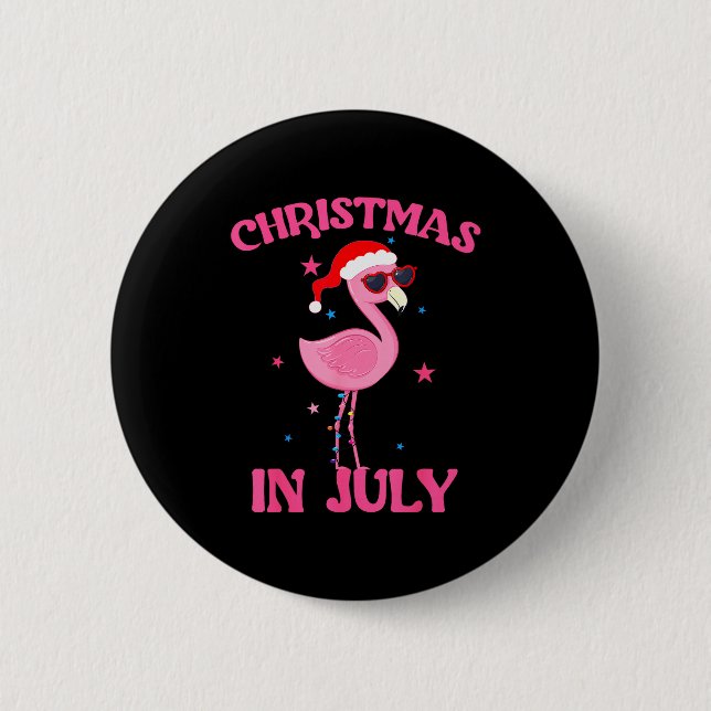 Chapa Redonda De 5 Cm Nk Flamingo In Santa Hat Christmas In July Girl  (Anverso)