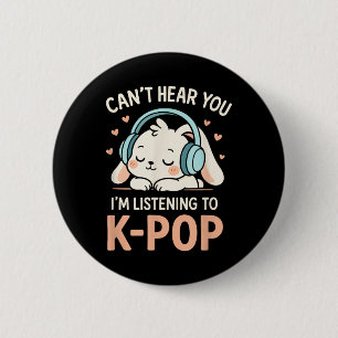 Chapa Redonda De 5 Cm No puedo escucharte - Conejo lindo Kawaii K-pop ad