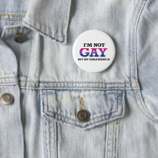Chapa Redonda De 5 Cm No soy gay, pero mi novia es una bandera bisexual