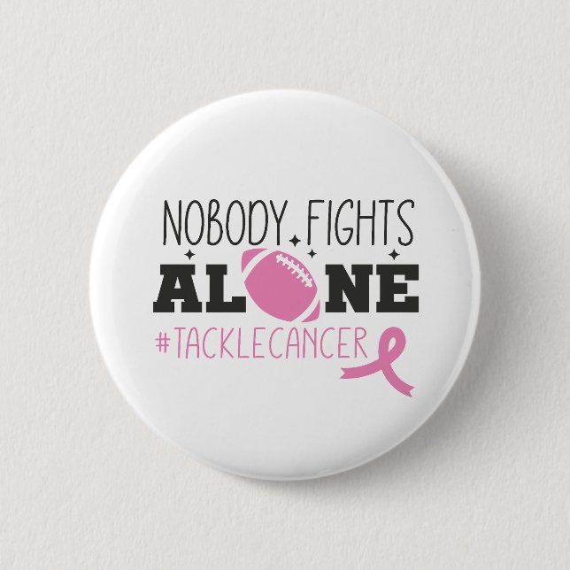 Chapa Redonda De 5 Cm Nobody Fights Alone Breast Cancer Pink Ribbon (Anverso)