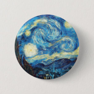 Chapa Redonda De 5 Cm Noche estrellada en Pixelado por Van Gogh