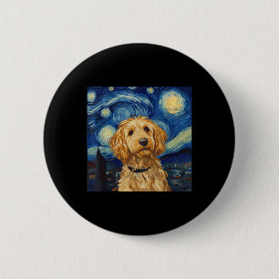 Chapa Redonda De 5 Cm Noche Goldendoodle Van Gogh Starry