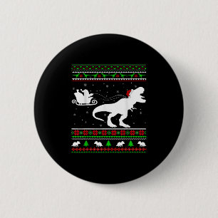 Chapa Redonda De 5 Cm Noche navideña Santa Sleigh Riding Dinosaur T-rex