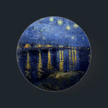 Chapa Redonda De 5 Cm Noche Van Gogh Starry Sobre Rhone<br><div class="desc">Paisaje de Vincent Van Gogh y la serie de pintura del paisaje marino - Noche azul estrellada sobre el Ródano</div>