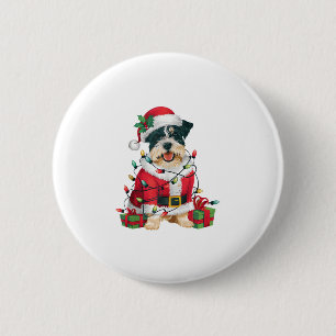 Chapa Redonda De 5 Cm Nochebuena divertida iluminando al perro del terri