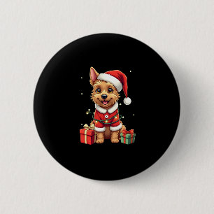 Chapa Redonda De 5 Cm Nochebuena divertida iluminando al perro del terri