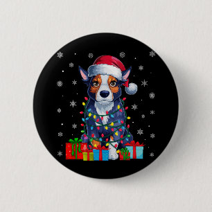 Chapa Redonda De 5 Cm Nochebuena feo alumbra a Santa Hat perro de ganado