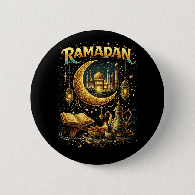 Chapa Redonda De 5 Cm Noches doradas de Ramadán (Anverso)