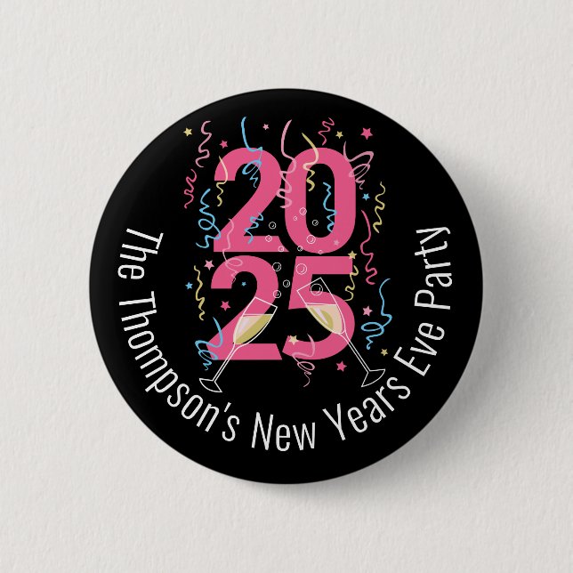 Chapa Redonda De 5 Cm Nochevieja Fiesta champagne streamers 2022 (Anverso)