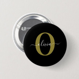 Chapa Redonda De 5 Cm Nombre con Letra Inicial Personalizada en Negro Bl