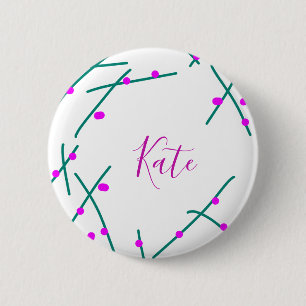 Chapa Redonda De 5 Cm Nombre de árbol de cerezo verde rosa boho retro rú