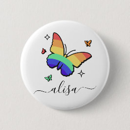 Chapa Redonda De 5 Cm Nombre de caligrafía personalizada de mariposa arc