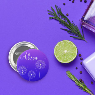 Chapa Redonda De 5 Cm Nombre de Flores de Diente de León Blancas Moradas