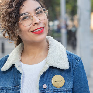 Chapa Redonda De 5 Cm Nombre de monograma con brillo dorado falso