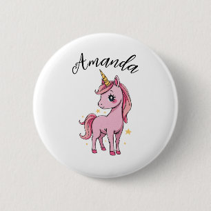 Chapa Redonda De 5 Cm Nombre del Chica de las estrellas de unicornio ros