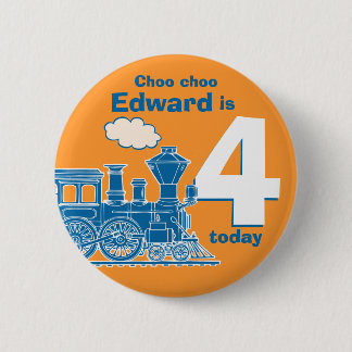 Chapa Redonda De 5 Cm Nombre del cumpleaños del tren azul y placa del na