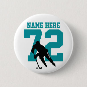 Chapa Redonda De 5 Cm Nombre del jugador de hockey personalizado Número