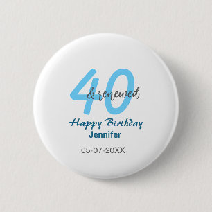 Chapa Redonda De 5 Cm nombre fecha cumpleaños 40 años renovado azul núme