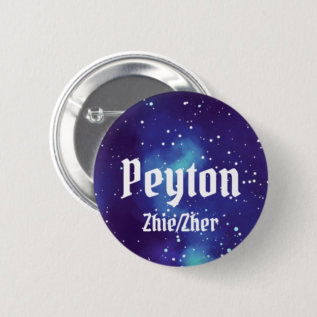 Chapa Redonda De 5 Cm Nombre ___ + Galaxia de Personalizable Pronouns (Anverso y reverso)