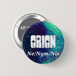Chapa Redonda De 5 Cm Nombre ___ + Galaxia de Personalizable Pronouns