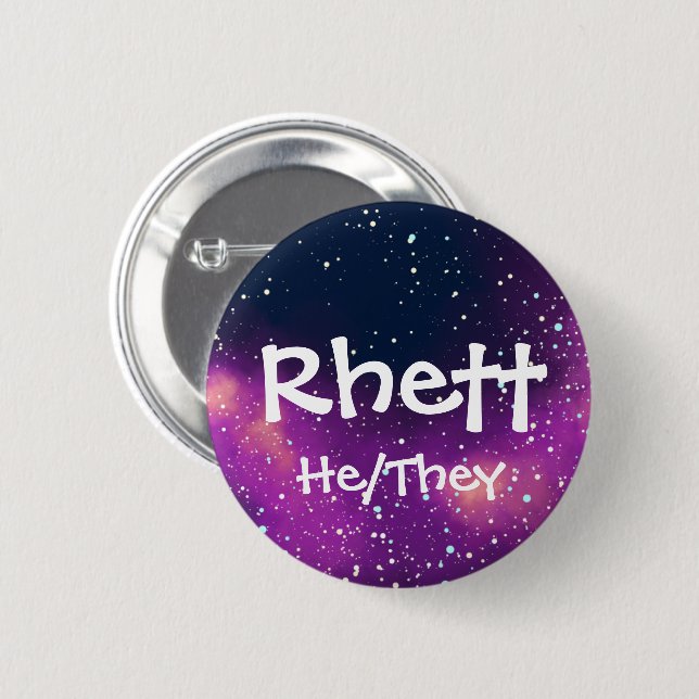 Chapa Redonda De 5 Cm Nombre ___ + Galaxia de Personalizable Pronouns (Anverso y reverso)