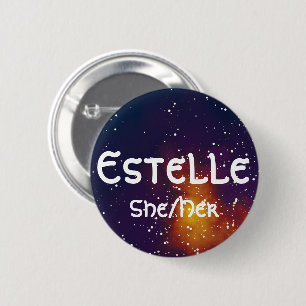 Chapa Redonda De 5 Cm Nombre ___ + Galaxia de Personalizable Pronouns