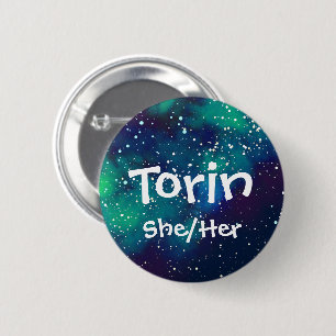 Chapa Redonda De 5 Cm Nombre ___ + Galaxia de Personalizable Pronouns