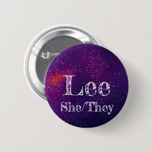 Chapa Redonda De 5 Cm Nombre ___ + Galaxia de Personalizable Pronouns
